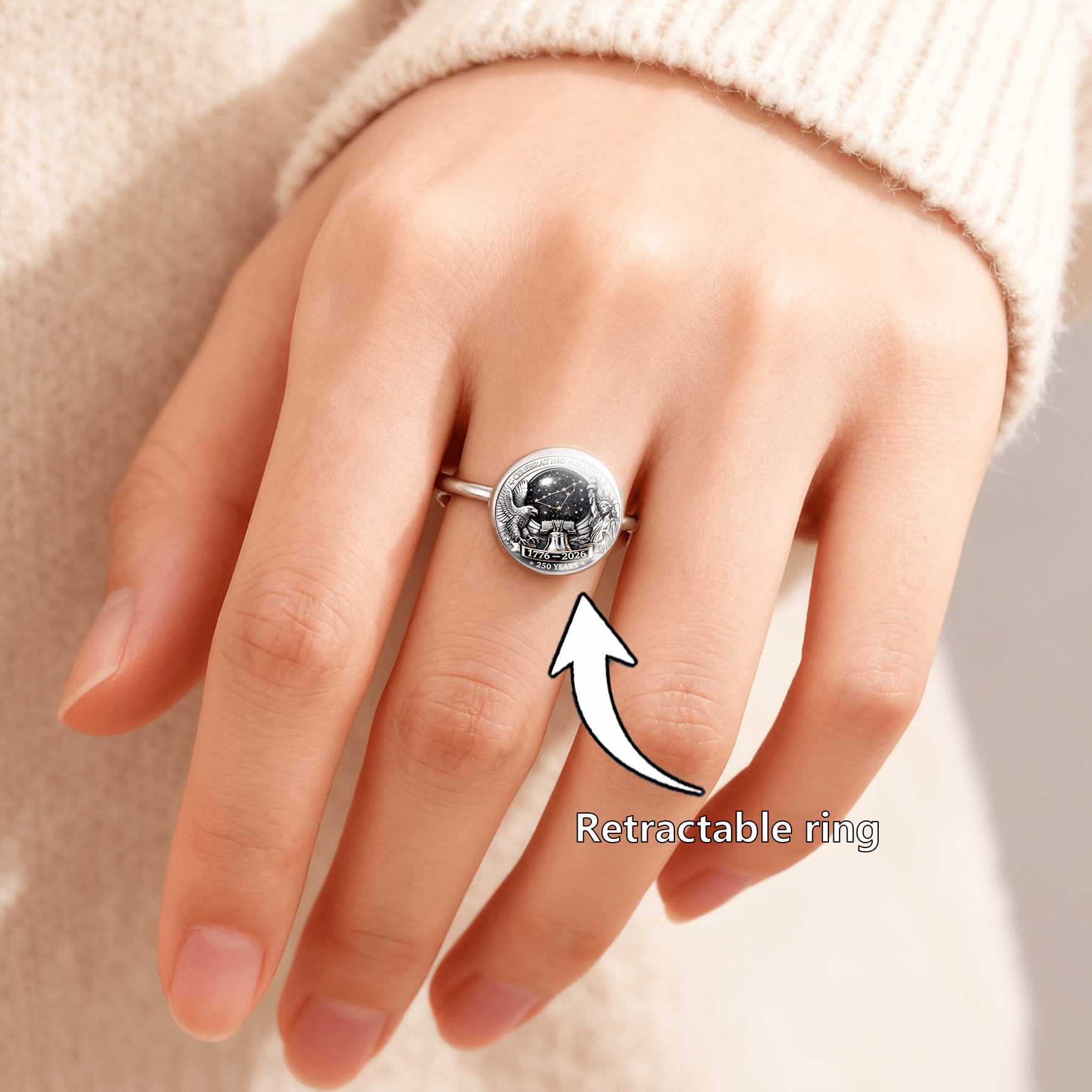 Colored Glass Inlaid Open Ring with Unique Pattern Design